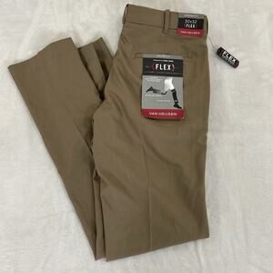 Van Heusen Mens Size 30 X 32 Khaki Flex Straight-Fit No-Iron Dress Pants NWT